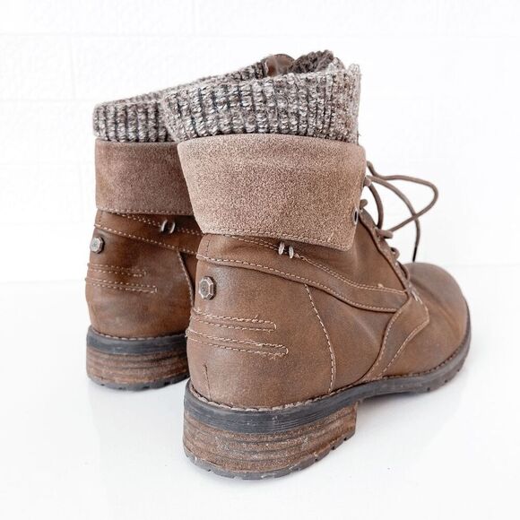 Chelsee Girl Womens Boots Knit Lined Mid Heel Winter Ankle Lace Up Brown Size 9 - Picture 9 of 9